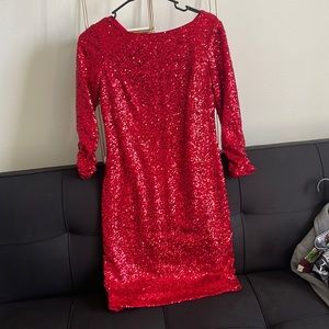 Red Sequin Short with Long Sleeve